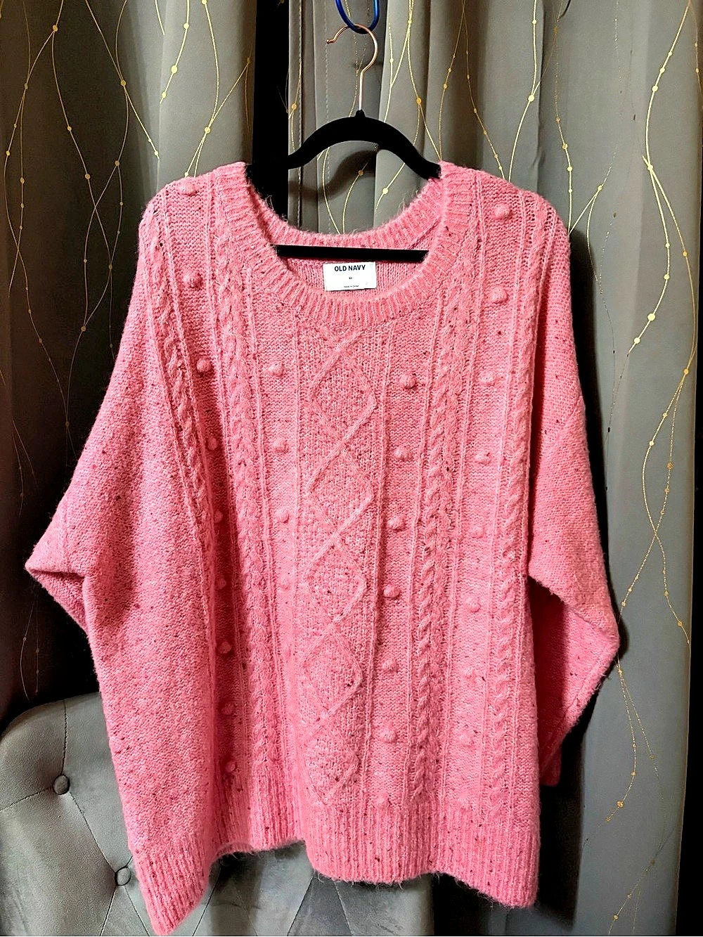 Old Navy Speckled Cable-Knit Popcorn Sweater Pink 3X